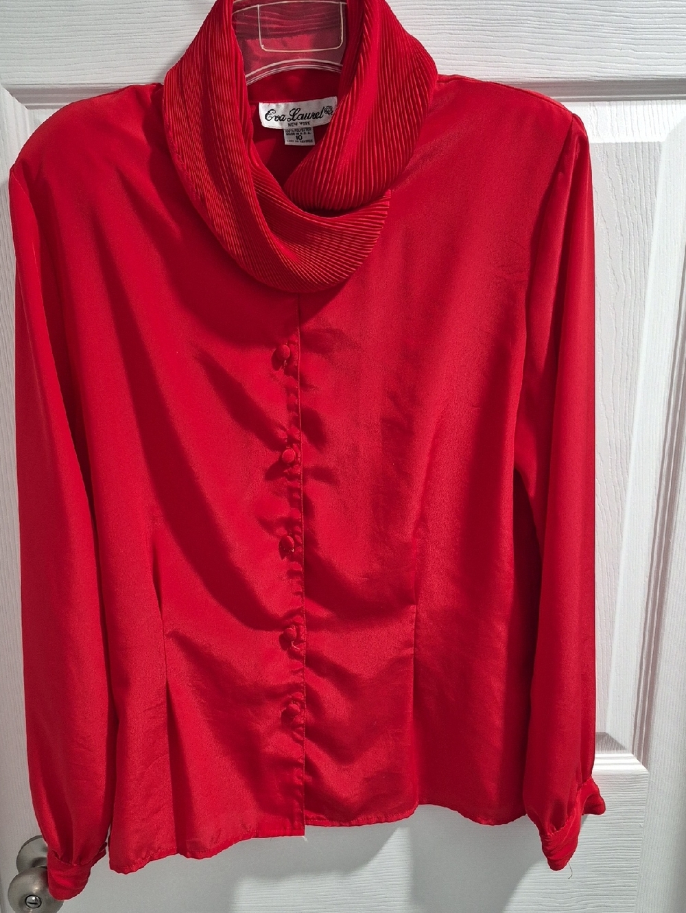 Red Cowl Neck Button-Front Sweater